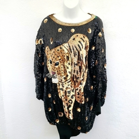 RARE vintage 80s Sequin dress 100% silk - Picture 3 of 11